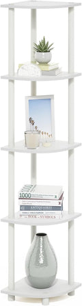 Furinno Turn-N-Tube Corner Shelf - 5-Tier Open Storage Bookshelf for Living Room, Home Office, White