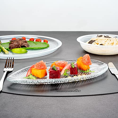 Restaurantware Vetri 11.8 x 5.5 Inch Glass Serving Dishes 6 Durable Unique Serving Dishes - Leaf Design Dishwashable Clear Glass Dinnerware For Hot Or Cold Foods