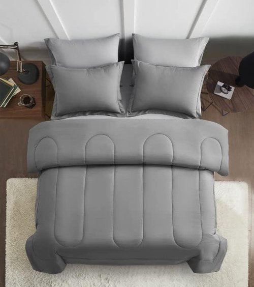 Maple&Stone Queen Size Comforter Set - 7-Piece Down Alternative Bed in a Bag, Soft Reversible Duvet in Dark & Light Grey