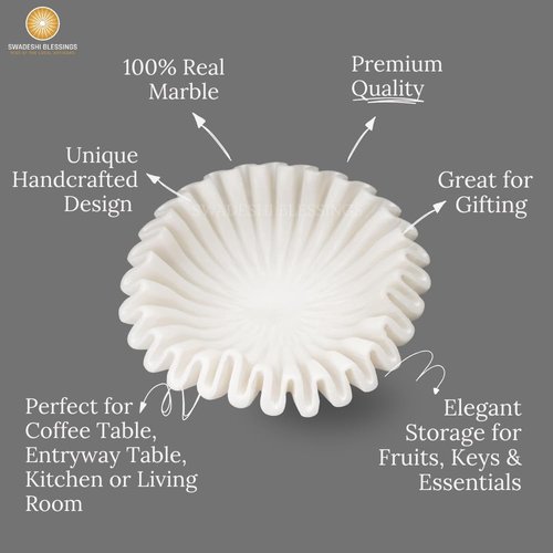 SWADESHI BLESSINGS HandCrafted Marble Ruffle Bowl, Large Decorative Bowl for Home Decor, Key Bowl for Entryway Table, Scalloped Bowls for Dining Table Centerpiece Decor, Catch All Bowls, 9"