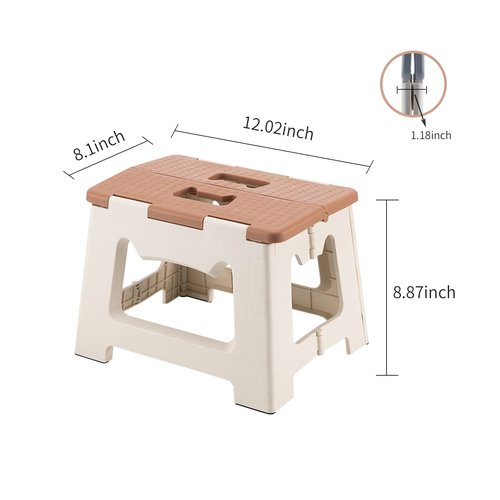 M Crumt Kitty Folding Stool, 9 Inches, Non-Slip Folding Step Stool,Great for Kitchen, Bathroom, Bedroom, Kids or Adults (Khaki) (Khaki)