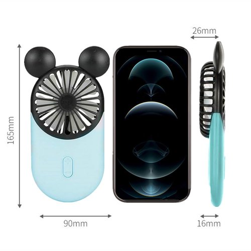 Generic Cute Mouse Personal Mini Fan, Handheld USB Rechargeable Fan with Pretty LED Light, 3 Adjustable Speeds with Portable Holder, for Indoor Or Outdoor Park School, Blue