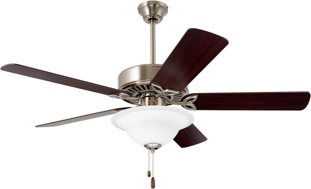 Kathy Ireland Home [CF712BS] Pro Series LED Ceiling Fan with Pull Chain | 50-Inch Fixture with Dual Mount for Flush or Downrod Hanging | Reversible Blades with Light Bulbs Included, Brushed Steel