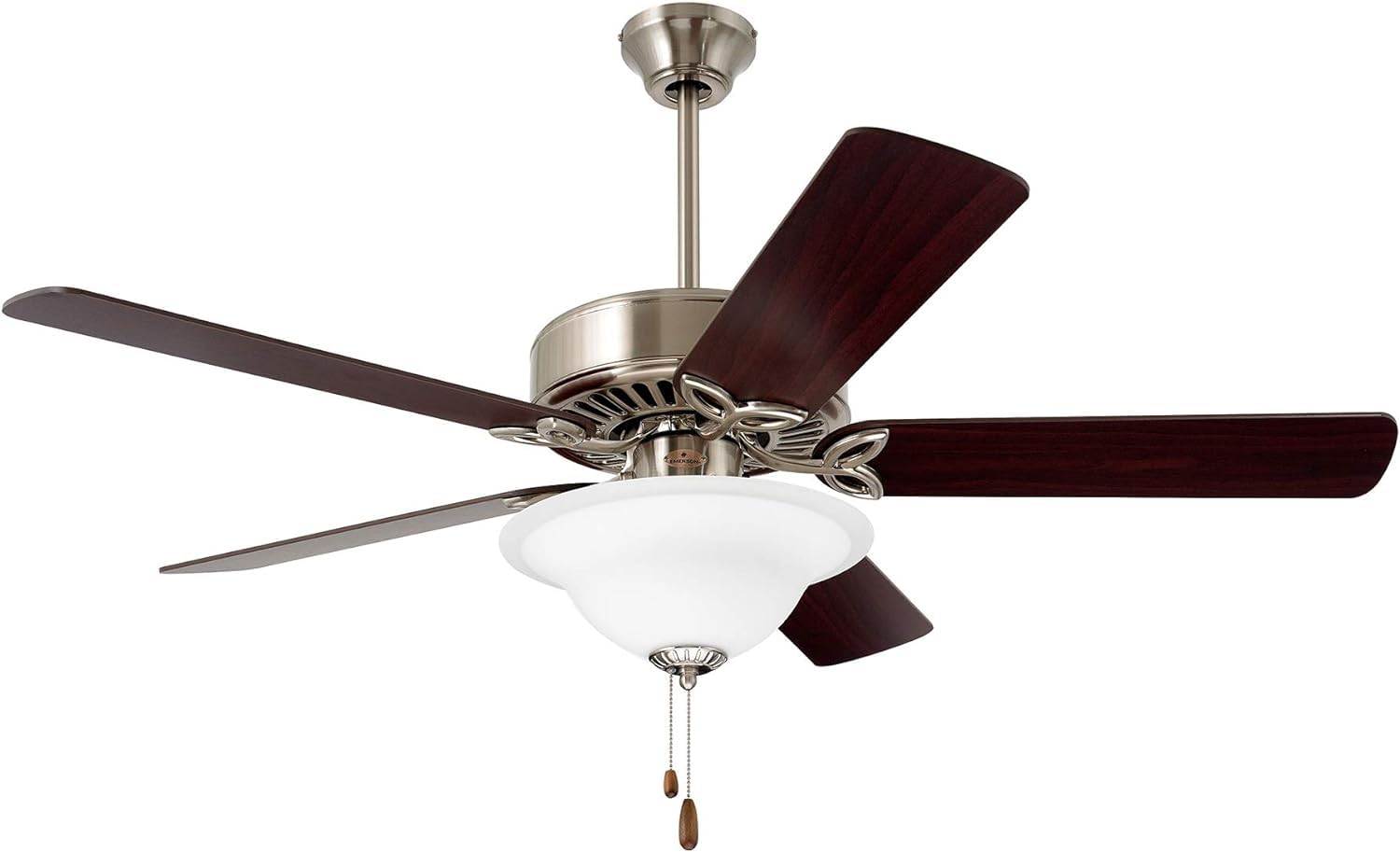 Kathy Ireland Home [CF712BS] Pro Series LED Ceiling Fan with Pull Chain | 50-Inch Fixture with Dual Mount for Flush or Downrod Hanging | Reversible Blades with Light Bulbs Included, Brushed Steel