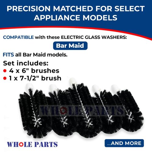 Upgraded Whole Parts Electric Glass Washer Replacement Brush Set Part# BRS-1722 - Replacement & Compatible with Some Bar Maid Glass Washers