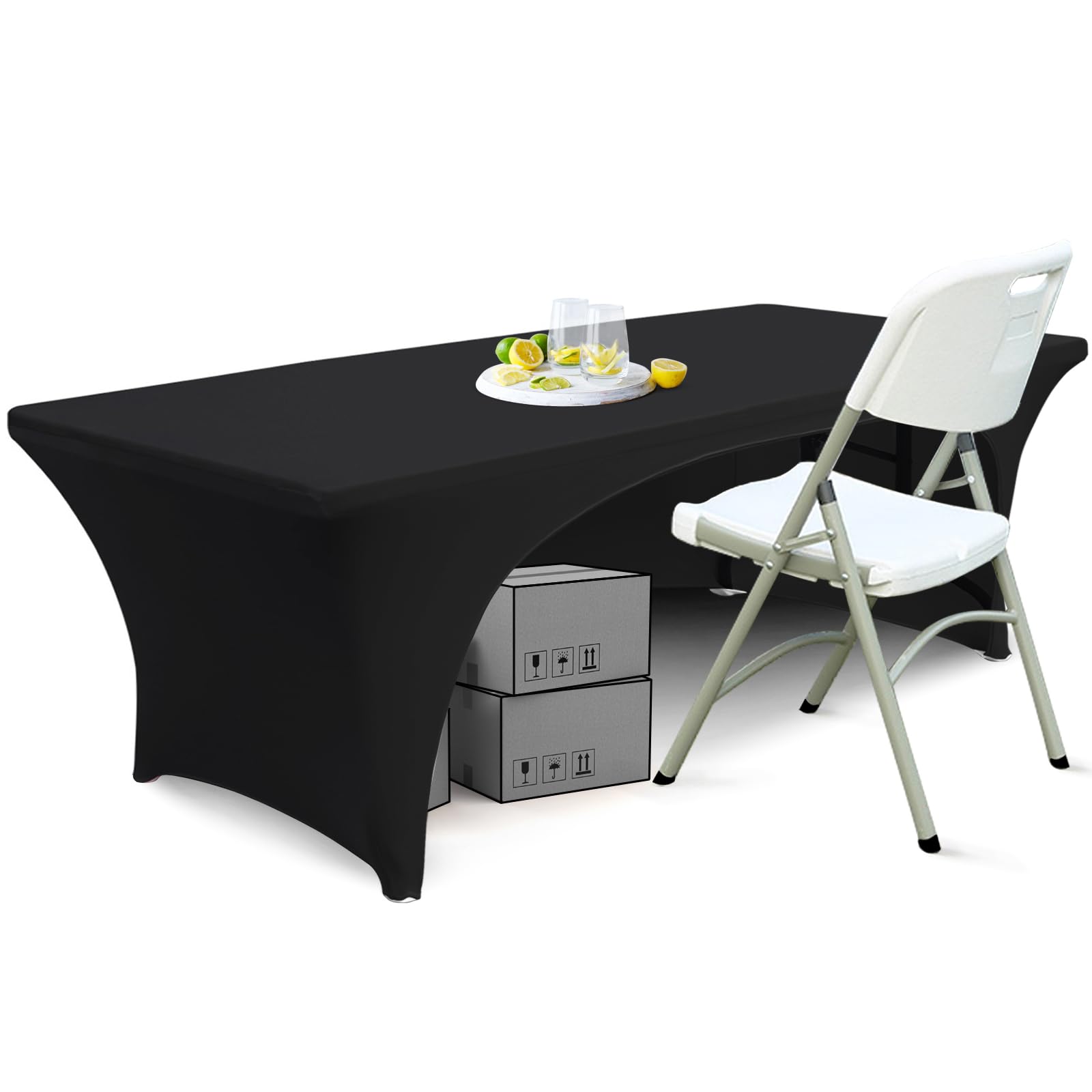 ABCCANOPY 4 ft Spandex Table Cover Open Back Fitted Tablecloth Stretch Washable Tablecover Table Topper for Rectangle Tables Black