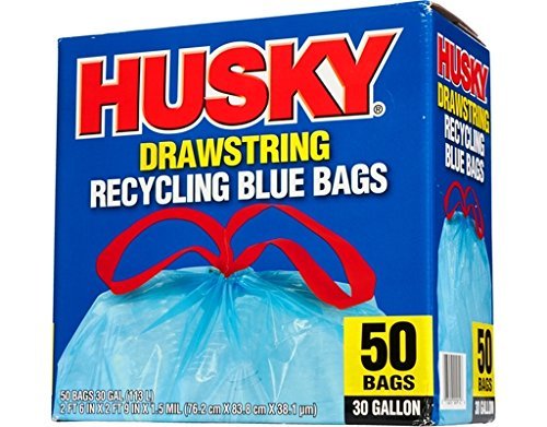 Husky HK30DS050BU 30-Gallon Drawstring Recycling Blue Bags, 50 Count
