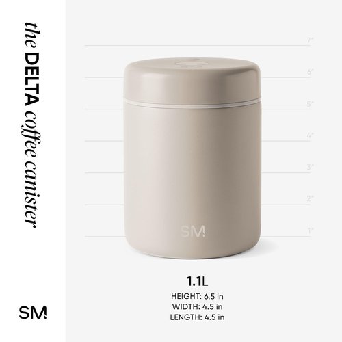 Simple Modern Delta Coffee Canister | Airtight Vacuum Seal with Auto-Reseal Technology | Ceramic Lined Stainless Steel Container for Coffee Grounds, Beans, Tea | 1.1L, Almond Birch Mix