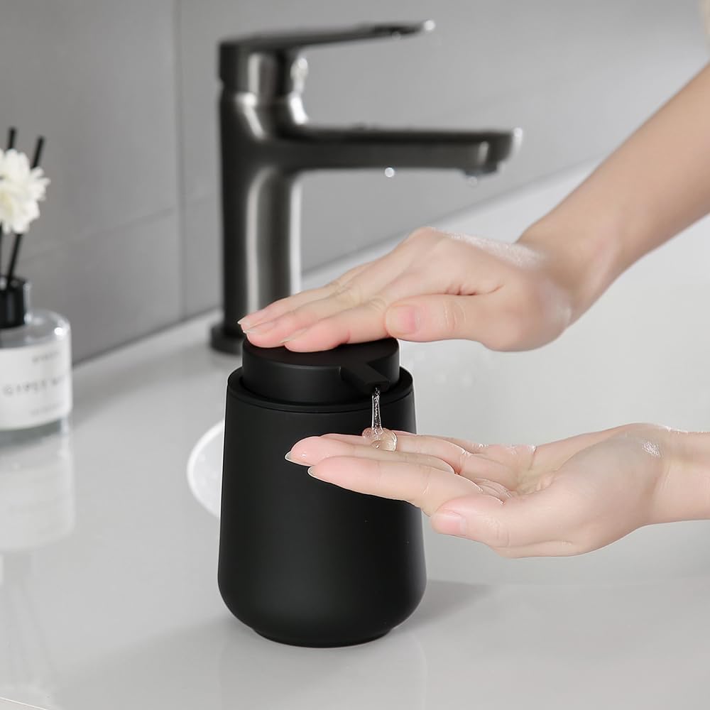 Skiennix Matte Black Liquid Hand Soap Dispenser - 11 oz Refillable Modern Minimalist Design for Bathroom & Kitchen