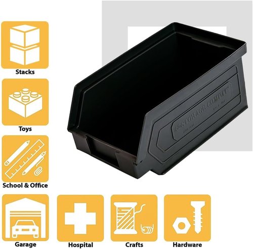24 Pack Plastic Storage Bins - Stackable Hanging Organizer for Workshops | 7-Inch x 4-Inch x 3-Inch, Black