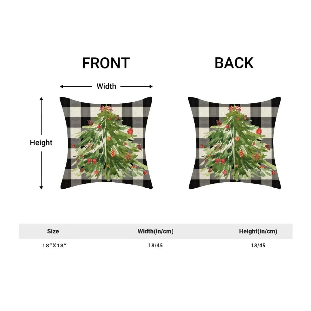 AEIOAE Christmas Pillow Covers 18x18 Inch Set of 2, Buffalo Plaid Christmas Tree Decorative Throw Pillows Farmhouse Linen Nature Forest Xmas Winter Pillow Case for Couch Sofa Outdoor Decor