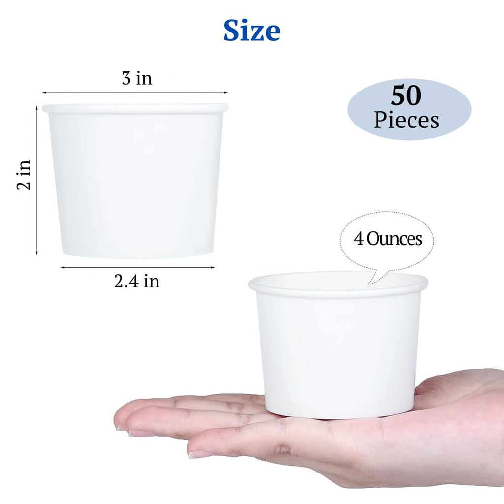 Lakesstory Paper Ice Cream Cups 4oz Small White Dessert Bowls Frozen Yogurt Cup White Dessert Bowls Frozen Dessert Supplies Pack of 50 count