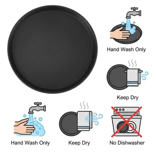 QWORK 16-Inch Round Non-Slip Serving Trays – 4 Pack Rubber Surface Plastic Tray Set for Restaurant, Café & Bar