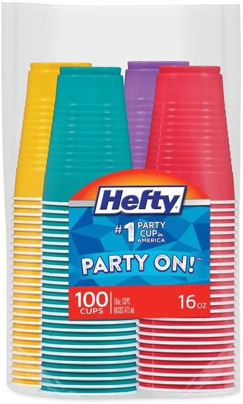 Hefty Easy Grip Disposable Plastic Party Cups - 16 Oz, Assorted Colors, 400 Count Total