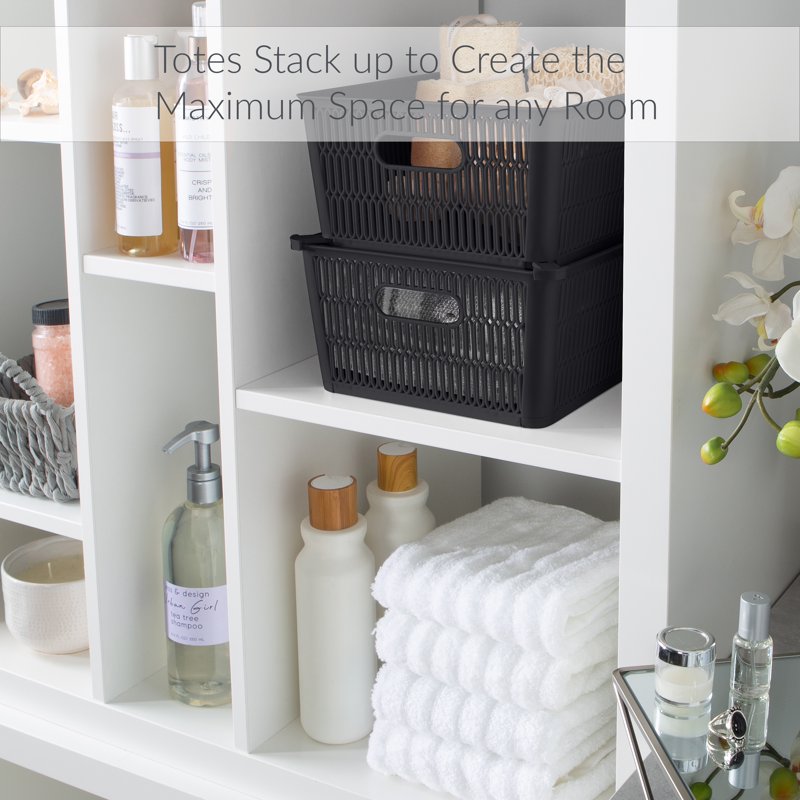 Black 2-Pack Plastic Storage Totes with Slide to Stack Design - Max 40lbs