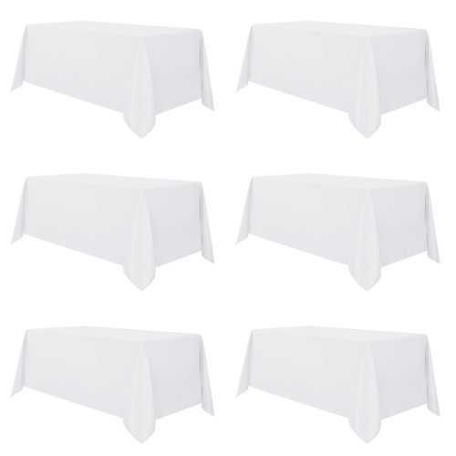 sancua 6 Pack White Tablecloth 90 x 156 Inch - Rectangle Table Cloth for 8 Feet Tables Stain and Wrinkle Resistant Washable Polyester Table Cover for Dining Wedding Banquet Party Buffet Restaurant