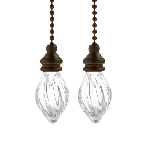 Mairuker 2 PCS Cute Ceiling Fan Pull Chain Extender, Fan Light Pulls Set Accesory with 12 Inch Length Bronze Chains and Crystal Glass Pendant Decor