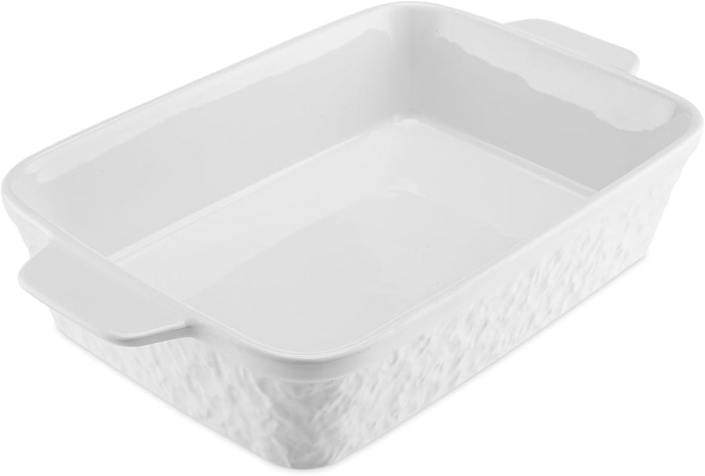 Regine Switzerland 9x13 Baking Pan - Durable Ceramic Casserole Dish with Handles | 4.4QT Soft White