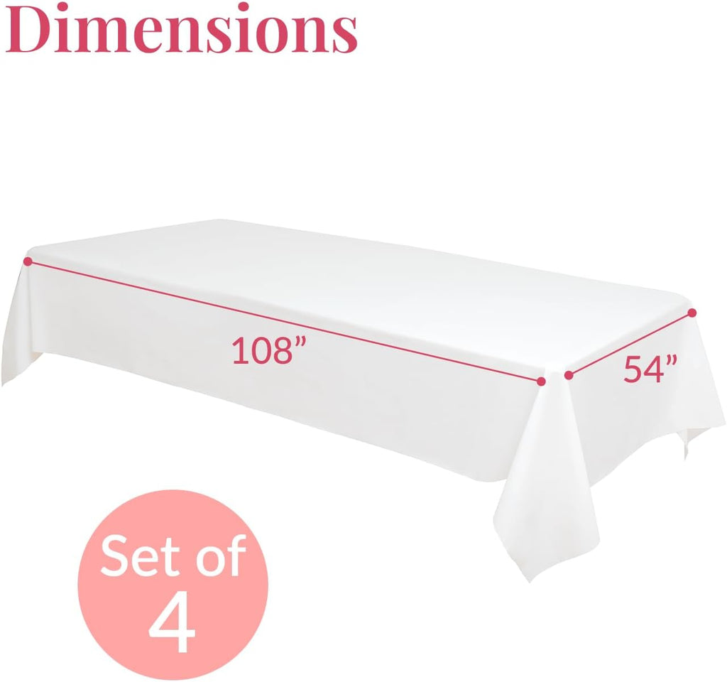 Prestee Disposable Plastic Table Cloths - Heavy-Duty Waterproof 108" x 54" White Rectangle Covers for Events