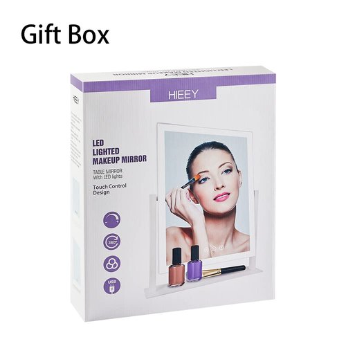 HIEEY Lighted Makeup Mirror, 14.1" x 12.1" Hollywood Vanity Mirror with Lights, Three Color Lighting Modes, and 5X Magnification Mirror, Smart Touch Control, 360°Rotation (White,Gift Box)