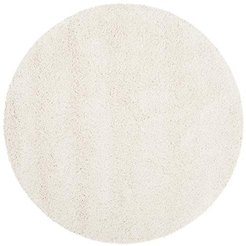 SAFAVIEH Milan Shag Collection Area Rug - 4' Round, Ivory, Solid Design, Non-Shedding & Easy to Clean, Plush Thick Pile, Ideal for Living Room, Bedroom (SG180-1212)