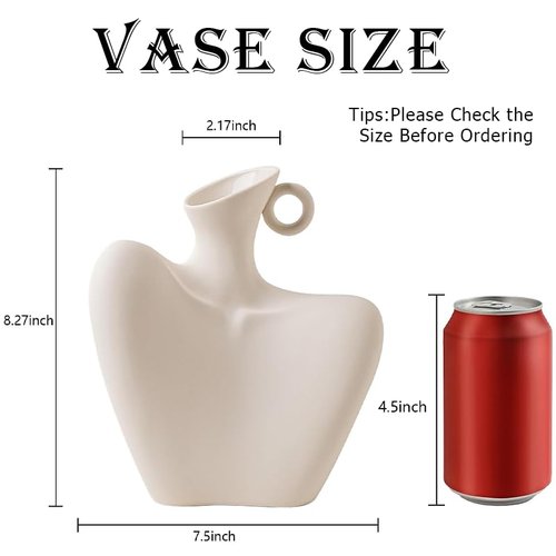 DecoVlog Ceramic Vase, Human Body Vase for Home Decor, Modern Minimalist Boho White Vase for Living Rooms, Bedrooms, Shelves, Dining Tables, Bathrooms, and Offices (White)