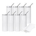 PYD Life 8 Pack Sublimation Tumblers Blanks 20 OZ Skinny White Straight Stainless Steel Cups with 10 PCS Shrink Wrap Film for Tumbler Press Machine Sublimation Oven Printing