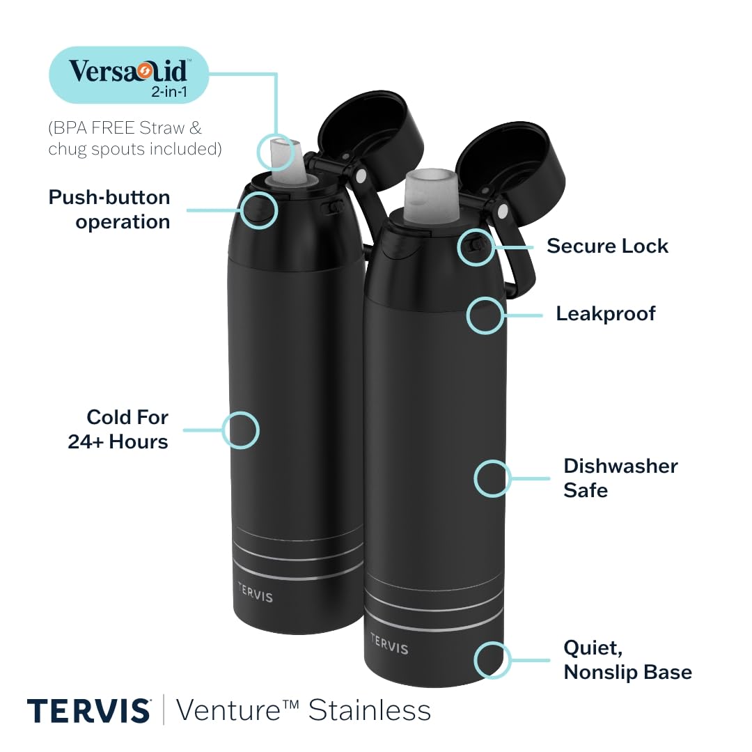 Tervis Venture Water Bottle Peanuts - Snoopy Maxiumus Triple Insulated Tumbler Travel Cup Keeps Drinks Cold & Hot, 26oz, Stainless Steel