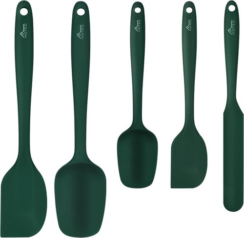 HOTEC Silicone Rubber Spatula Set - 600℉ Heat Resistant, BPA-Free, Dark Green | Set of 5 for Non-Stick Cookware