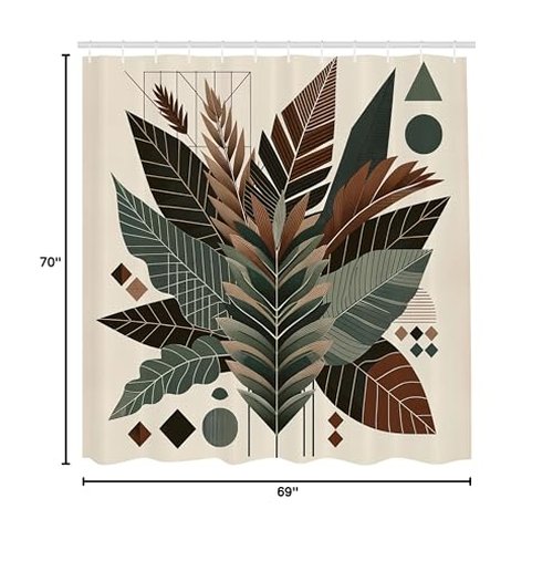 Ambesonne Monstera Shower Curtain, Boho Abstract Tropical Leaves in Coffee and Neutral Tones Modern, Cloth Fabric Bathroom Decor Set with Hooks, 69" W x 70" L, Evergreen Sage Green Fawn