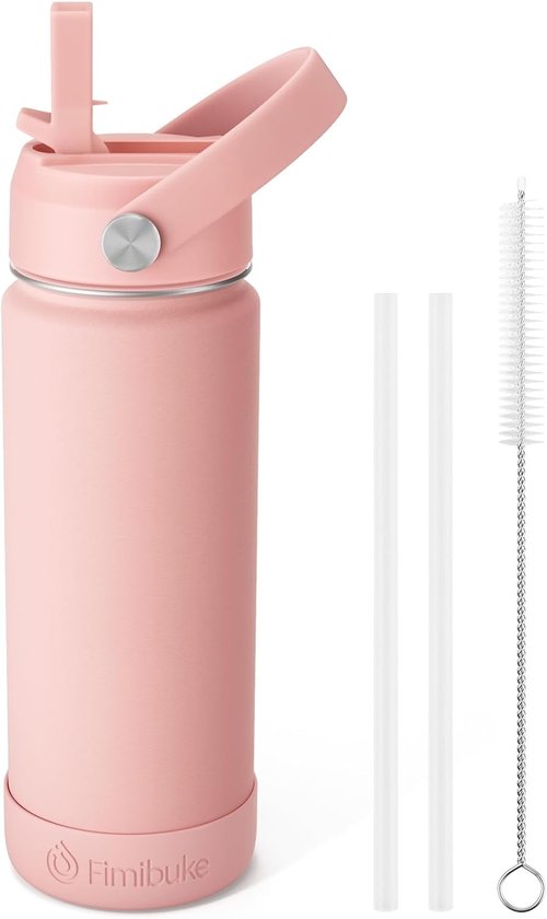 Fimibuke Kids Insulated Water Bottle - 18oz BPA-Free Stainless Steel Tumbler with Straw | Leak-Proof Blush Color