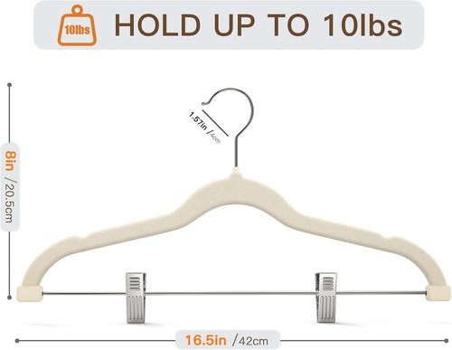 Flottian Velvet Pants Hangers - 24 Pack Adjustable Clips | Space-Saving Non-Slip Design in Beige