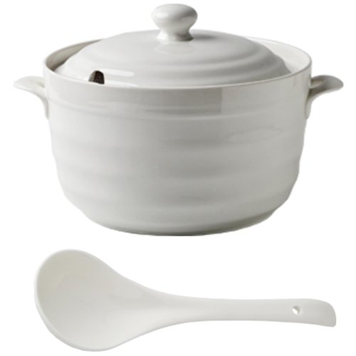 Hgjgwqh Ceramic Soup Tureen with Lid White Porcelain Serving Soup Tureen Round Ceramic Bowl for Restaurant Home Kitchen Decoration Microwave and Dishwasher Safe