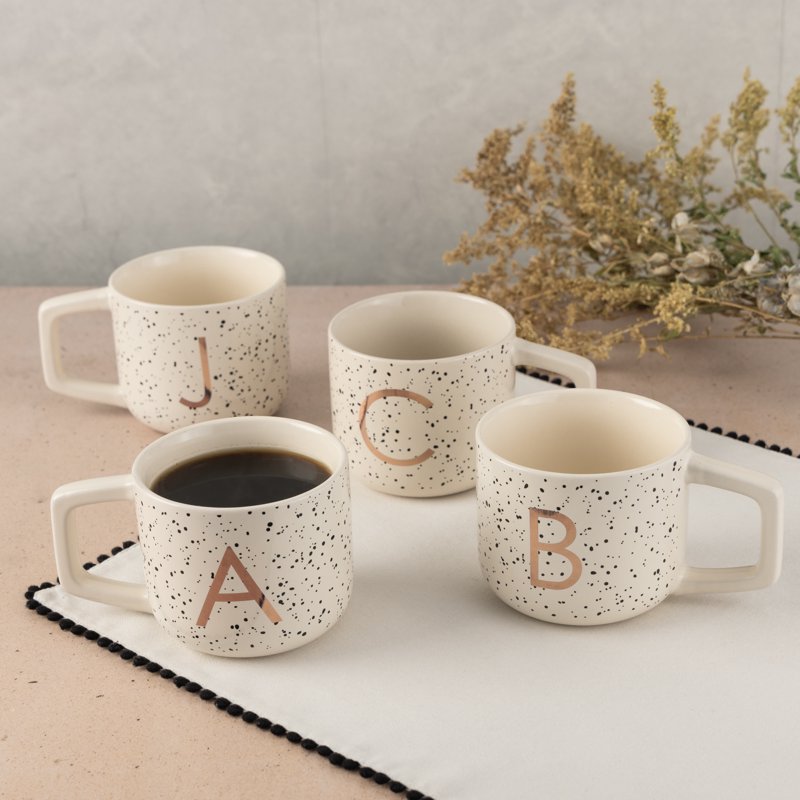 Monogram J Stoneware Mug - 13.5 oz White Speckled Design