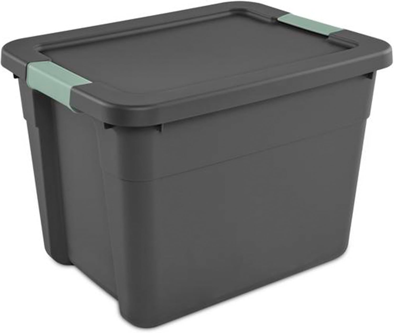Sterilite 6-Pack Latch Tote | Stackable 12 Gallon Plastic Storage Bins with Lids - Gray/Green Organization Solution