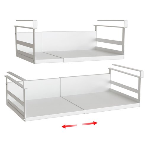 SHINEWON Expandable Under Cabinet Shelf Organizer with 0.94-Inch Thick Clips, Heavy Duty Extendable Under Shelf Storage Basket for Pantry or Laundry Room, White, 2 Pack, Interior: 4.13" H x 8.54" D