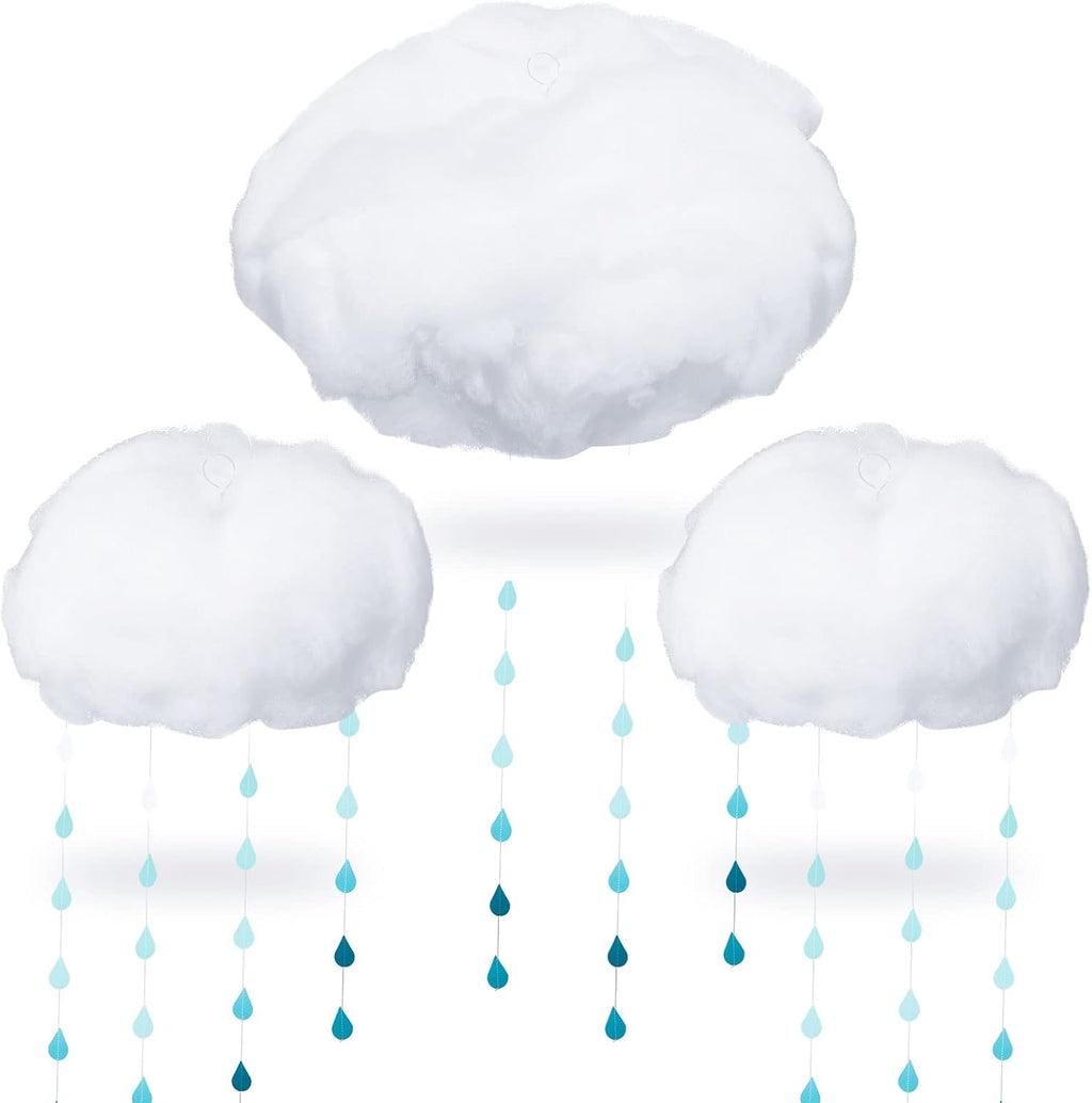 Skiennix 15 Pcs Artificial Cloud Props - 3D Raindrop Garland Set for Baby Shower & Party Decor