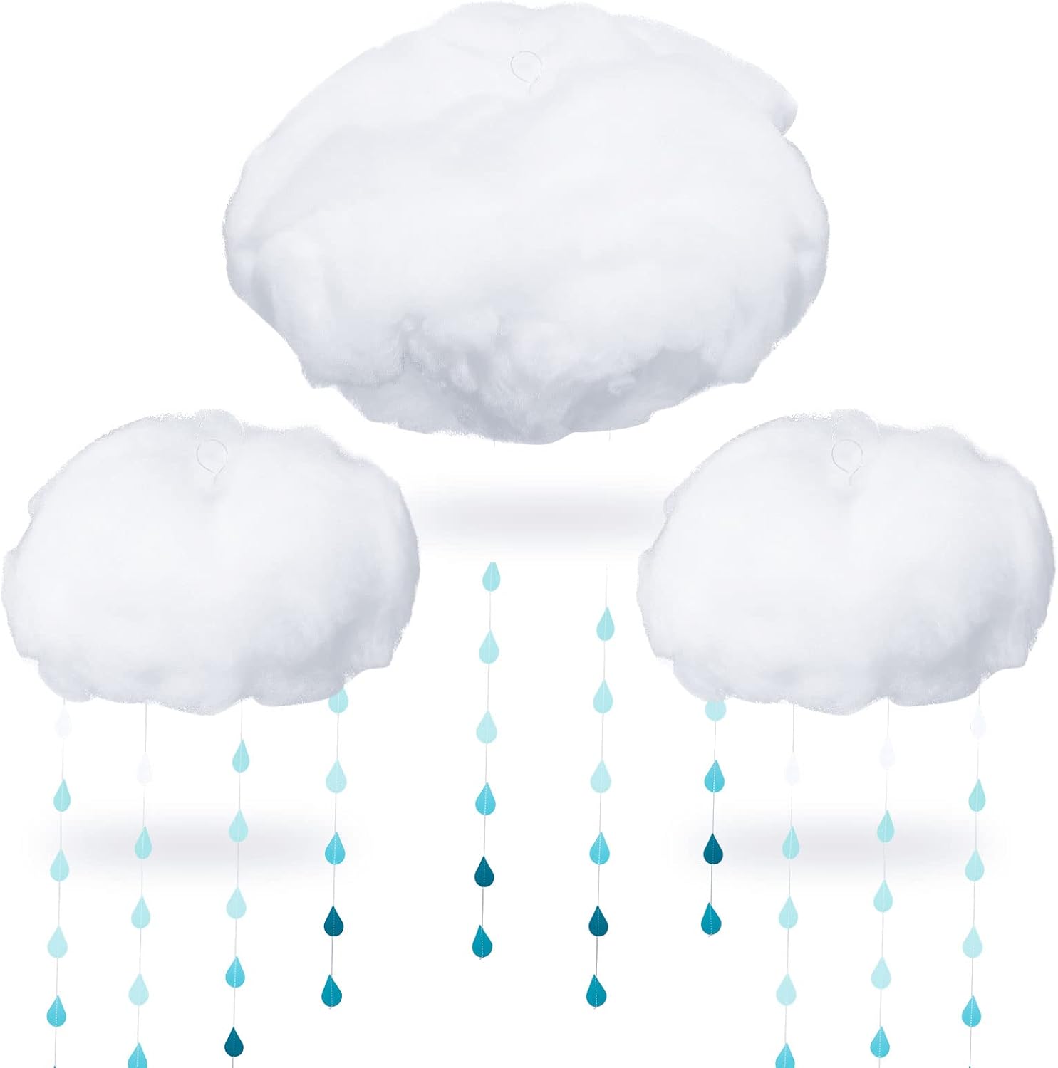 Skiennix 15 Pcs Artificial Cloud Props - 3D Raindrop Garland Set for Baby Shower & Party Decor