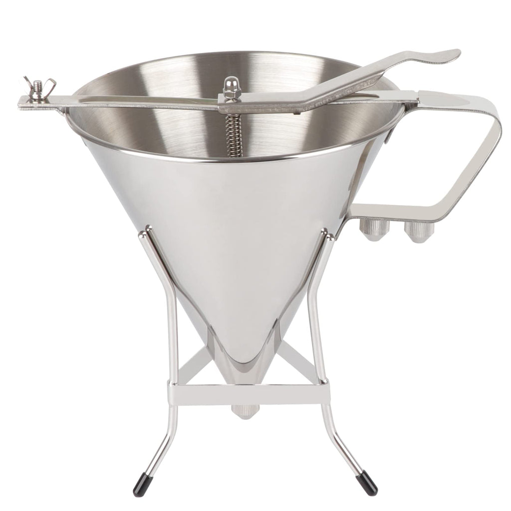 Confectionery Funnel Stainless Steel with Stand and 3 Nozzles, Commercial Grade Cake Decorating Tool Bakery Use, Precise Dispensing and Filling