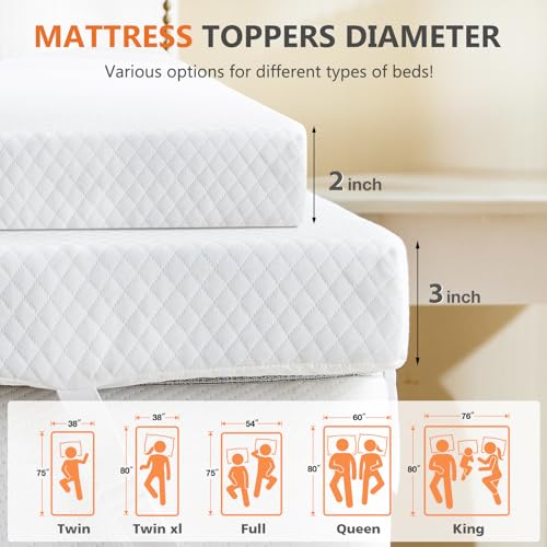 DUMOS 2 Inch Gel Memory Foam Mattress Topper Twin Size, Cooling Breathable Comfy Mattress Pad for Pain Relief, CertiPUR-US Certified (with Removable & Washable Cover)