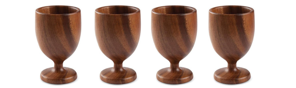 Acacia Wood Wine Dining Cup Goblet 3.5" x 5" Set of 4