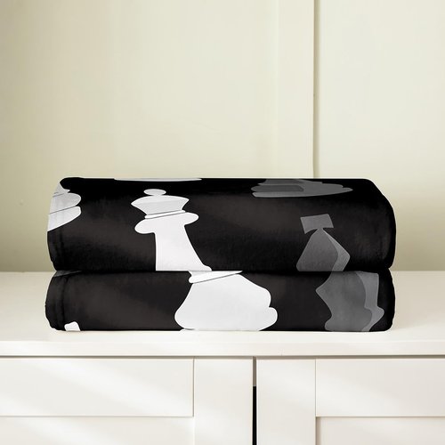 Feelyou Black White Grey International Chess All Season,Bed Blanket Set Chess Board Game Plush Throw Blanket, for Sofa Couch Kids Checkerboard Flannel Fleece Blanket Chess Lovers Twin 60"x80"
