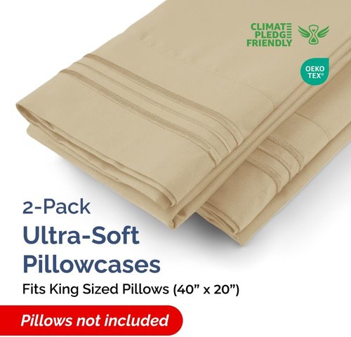 King Pillow Cases by [Brand Name] - Ultra Soft Hotel Quality Covers | Wrinkle-Free, Stain Resistant - 2 Piece Set in Beige
