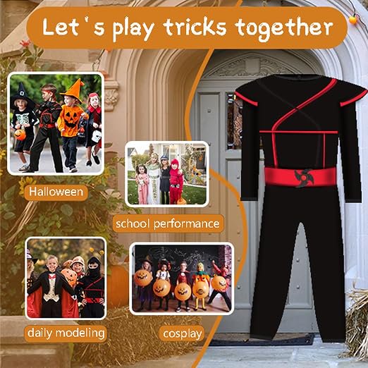 Kids Ninja Costume Set with Accessories - Red, Size L for Halloween & Cosplay