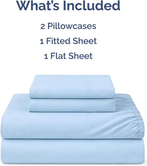 Cooling Sheets Set - Queen Size 4-Piece Bedding for Hot Sleepers | Soft, Breathable, Lightweight - Sky Blue