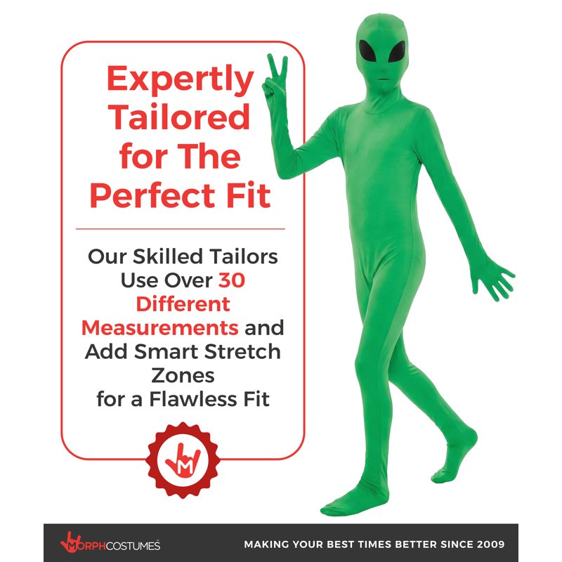 Kids Alien Morphsuit Costume - Small, Green, Glow-in-the-Dark Details, Fancy Dress for Halloween & Book Week