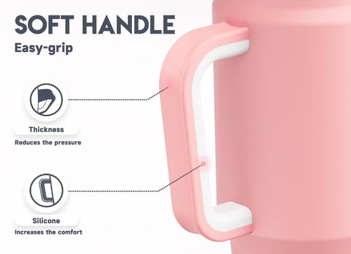 Meoky 32 oz Tumbler with Handle, Insulated Tumbler with Lid and Straw, Stainless Steel Travel Mug, Keeps Cold for 24 Hours, 100% Leak Proof, Fits in Car Cup Holder (Blush)