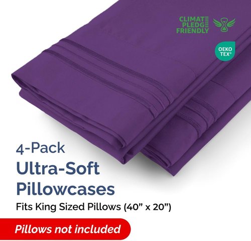 King Pillow Cases by [Brand Name] - Ultra Soft Hotel Quality Covers | Wrinkle-Free & Fade Resistant - 4 Piece Set in Purple