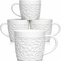 25DOL 16 oz Ceramic Coffee Mugs Set of 4 – Embossed Nature-Inspired Design, Comfortable Grip Handle – Large Latte & Tea Cups, Modern Farmhouse Style – Microwave & Dishwasher Safe