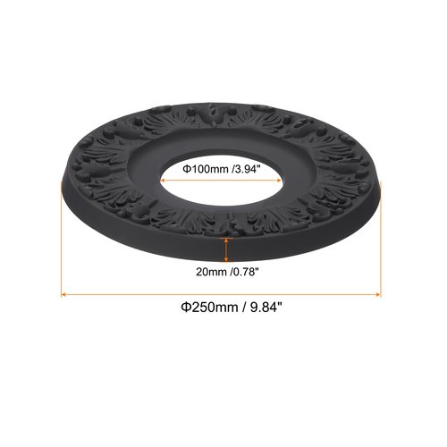 PATIKIL Ceiling Medallion, 10" OD x 4" ID PU Decorative Ceiling Light Medallion Chandelier Medallion 3D Carving Ceiling Light Cover Plate for Ceiling Light Fixtures Fans, Black